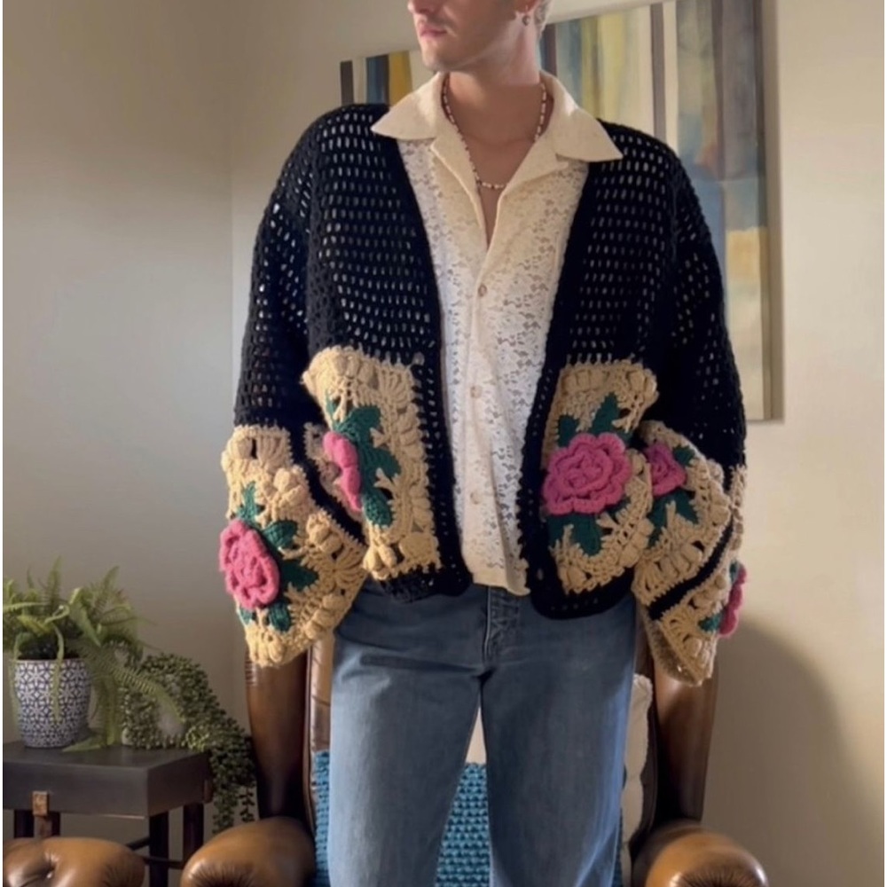 NEW ..Blooming crochet cardigan, women/ men